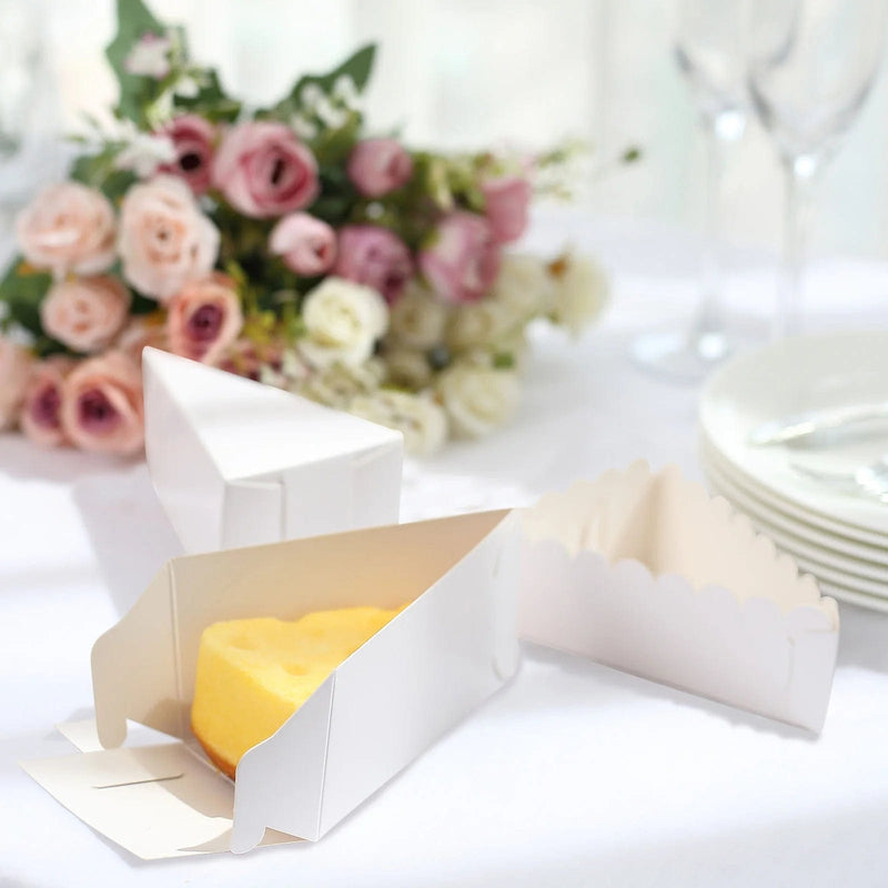 10 Triangle 5" x 3" Cake Slice Paper Boxes with Scalloped Top