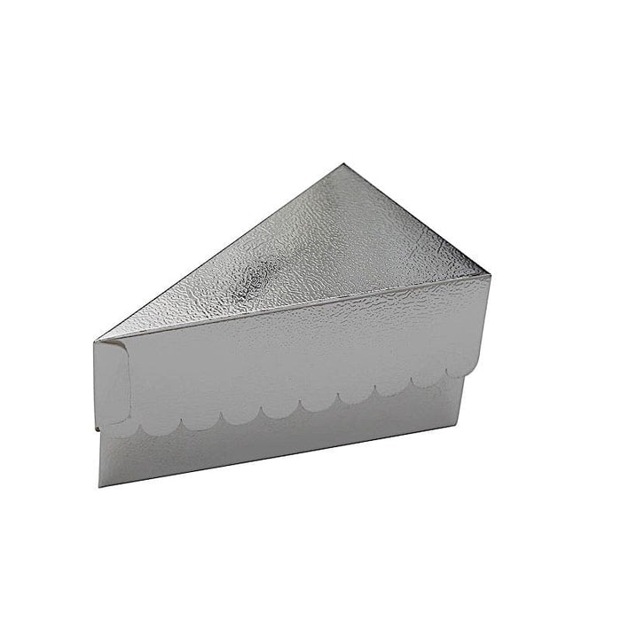 10 Triangle 5" x 3" Cake Slice Paper Boxes with Scalloped Top BOX_5X3L_CAKE06_SILV