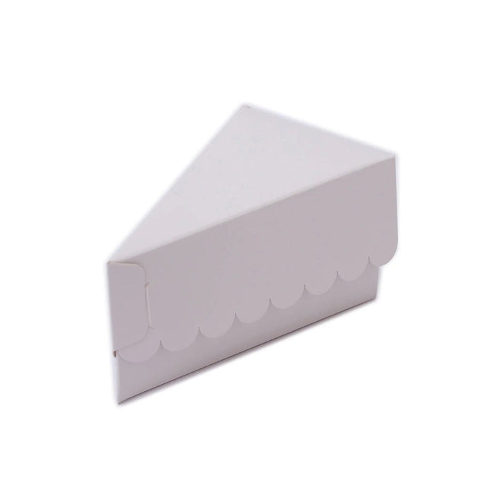 10 Triangle 5" x 3" Cake Slice Paper Boxes with Scalloped Top BOX_5X3L_CAKE06_WHT