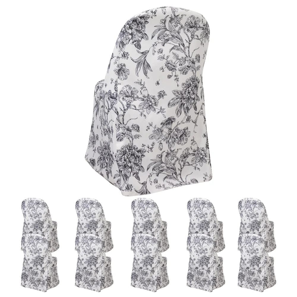 10 White Polyester with French Toile Pattern Folding Chair Covers