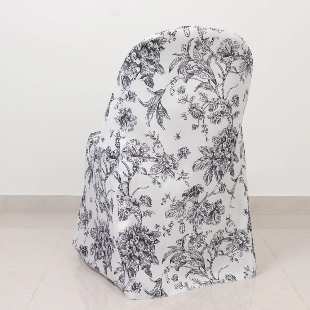 10 White Polyester with French Toile Pattern Folding Chair Covers