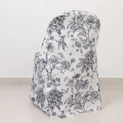 10 White Polyester with French Toile Pattern Folding Chair Covers