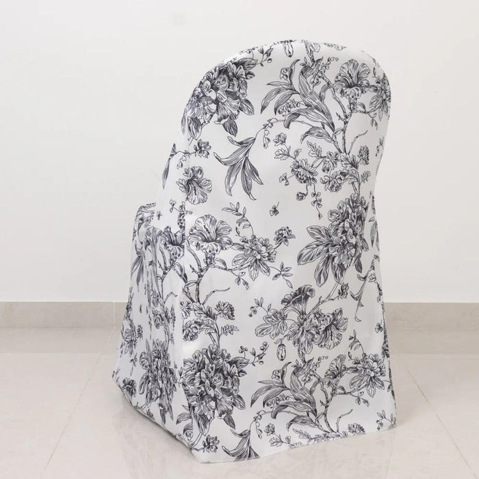 10 White Polyester with French Toile Pattern Folding Chair Covers