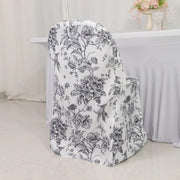 10 White Polyester with French Toile Pattern Folding Chair Covers