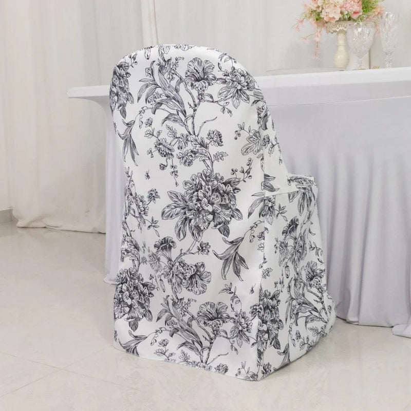 10 White Polyester with French Toile Pattern Folding Chair Covers