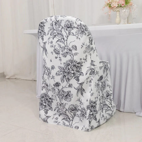10 White Polyester with French Toile Pattern Folding Chair Covers