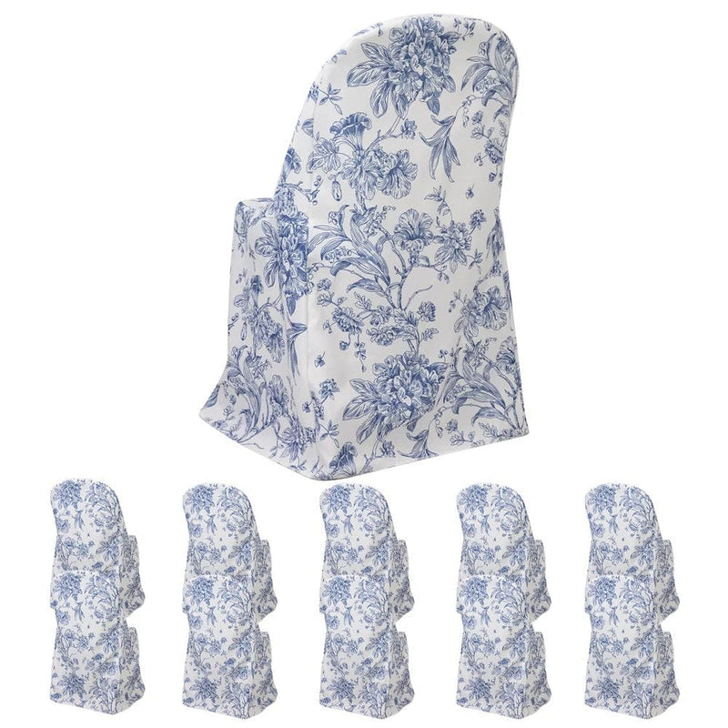 10 White Polyester with French Toile Pattern Folding Chair Covers