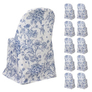 10 White Polyester with French Toile Pattern Folding Chair Covers