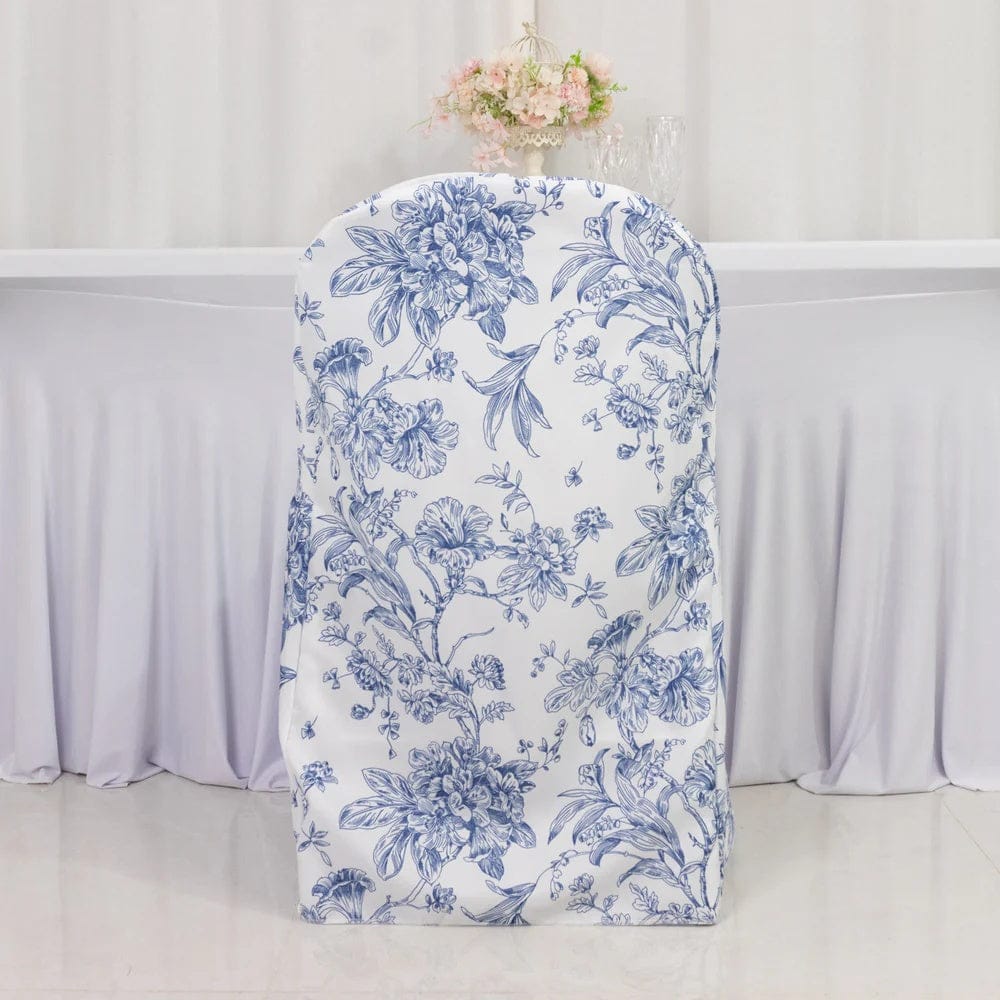 10 White Polyester with French Toile Pattern Folding Chair Covers