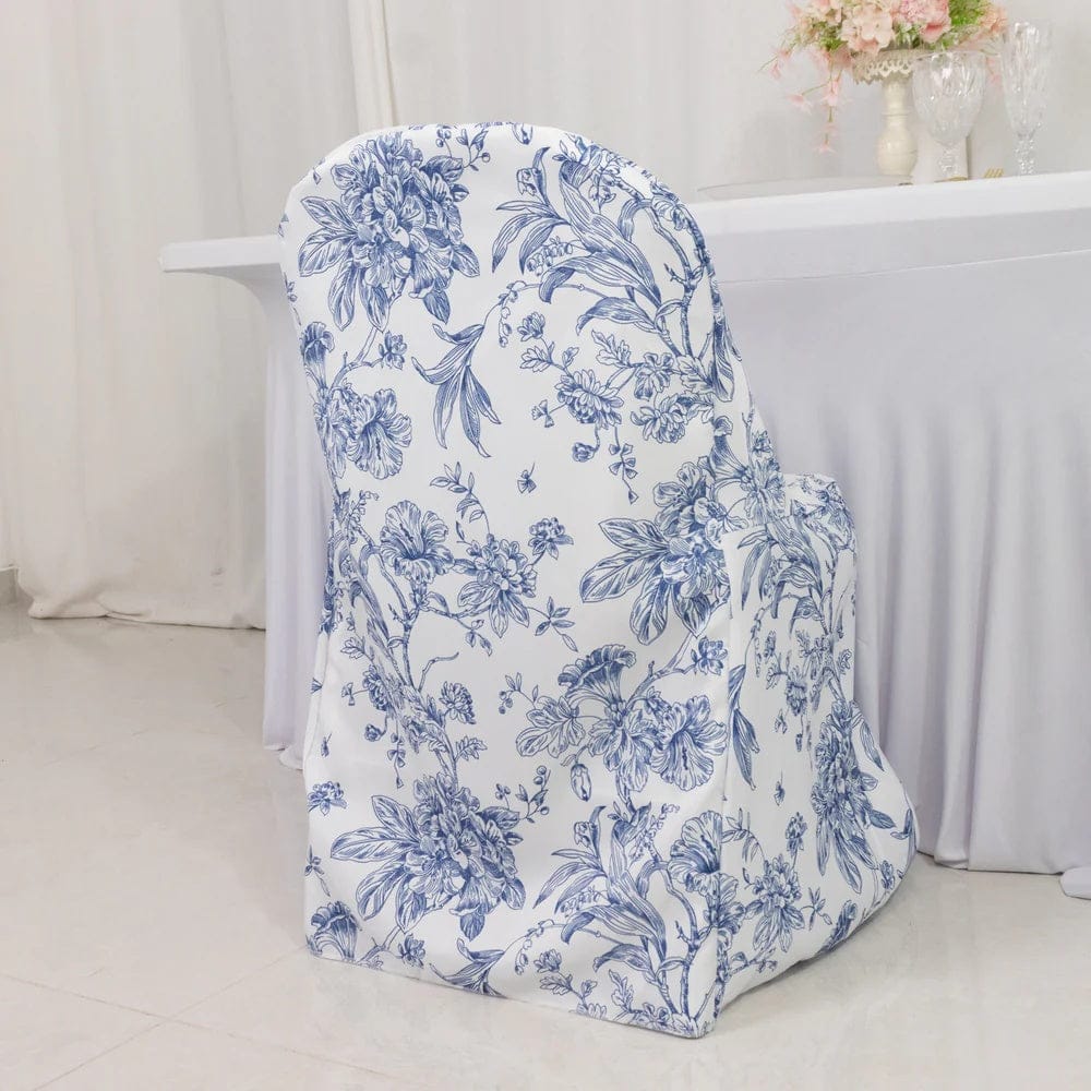 10 White Polyester with French Toile Pattern Folding Chair Covers