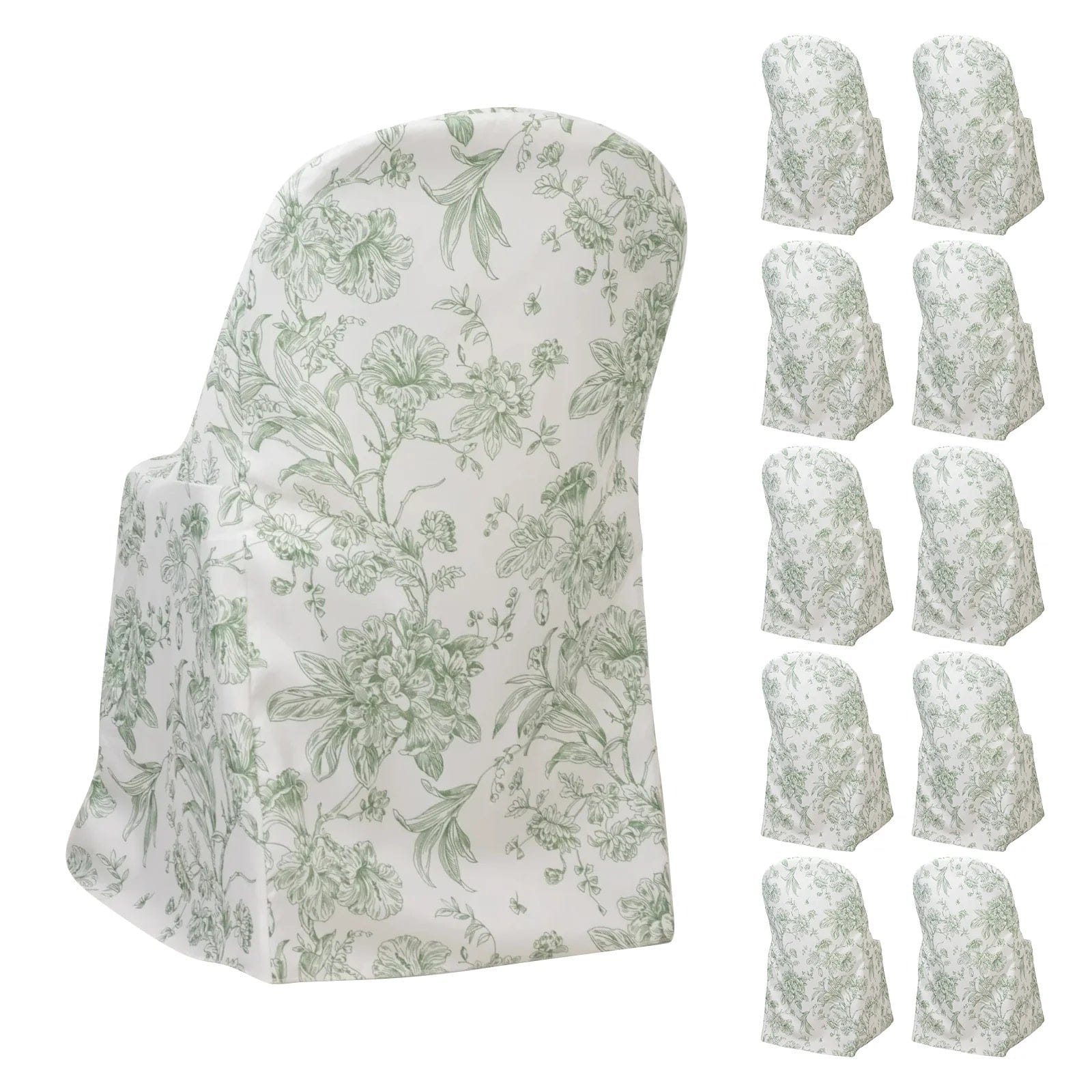 10 White Polyester with French Toile Pattern Folding Chair Covers