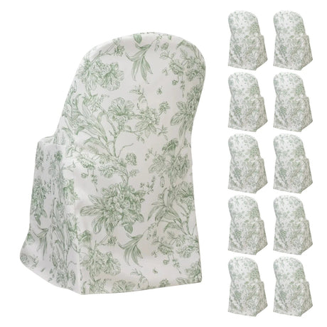 10 White Polyester with French Toile Pattern Folding Chair Covers