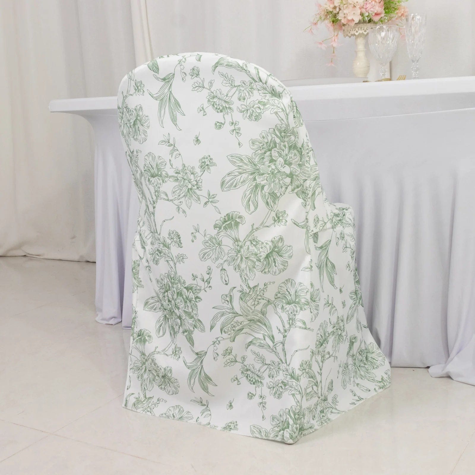 10 White Polyester with French Toile Pattern Folding Chair Covers