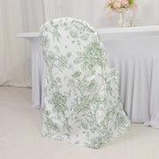 10 White Polyester with French Toile Pattern Folding Chair Covers