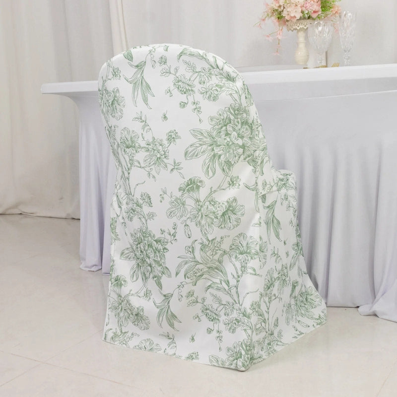 10 White Polyester with French Toile Pattern Folding Chair Covers
