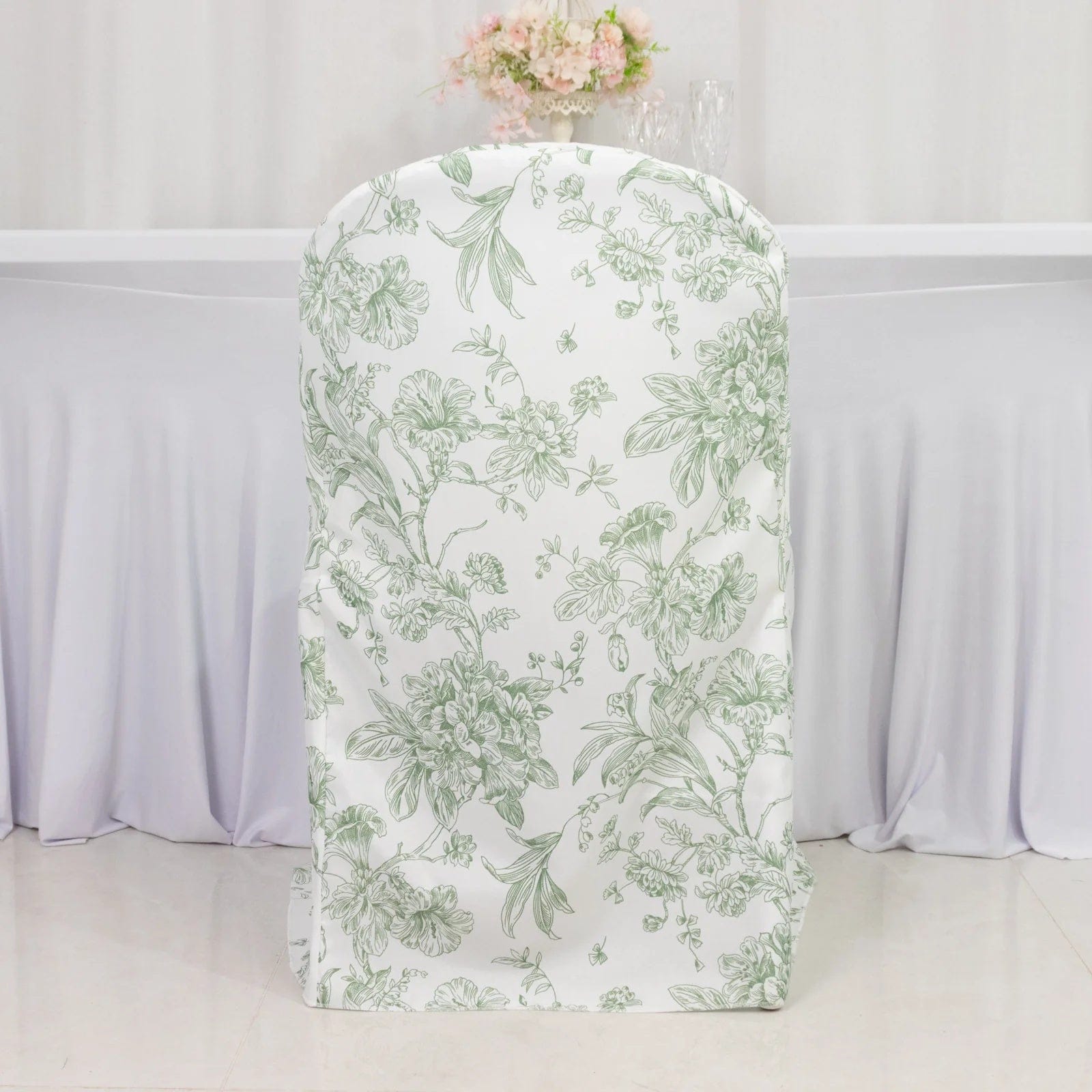 10 White Polyester with French Toile Pattern Folding Chair Covers