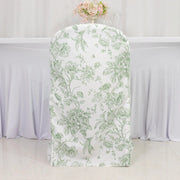 10 White Polyester with French Toile Pattern Folding Chair Covers