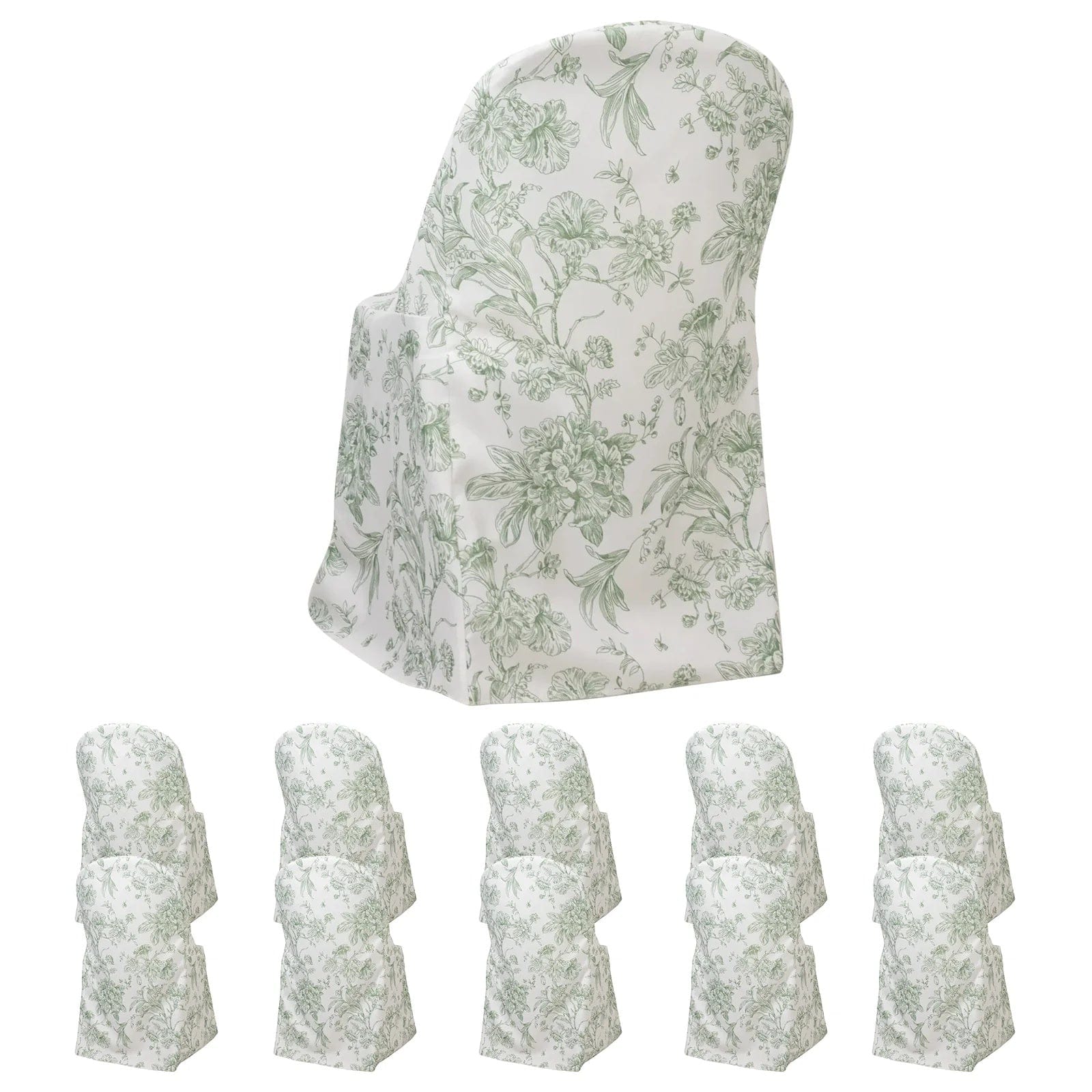 10 White Polyester with French Toile Pattern Folding Chair Covers