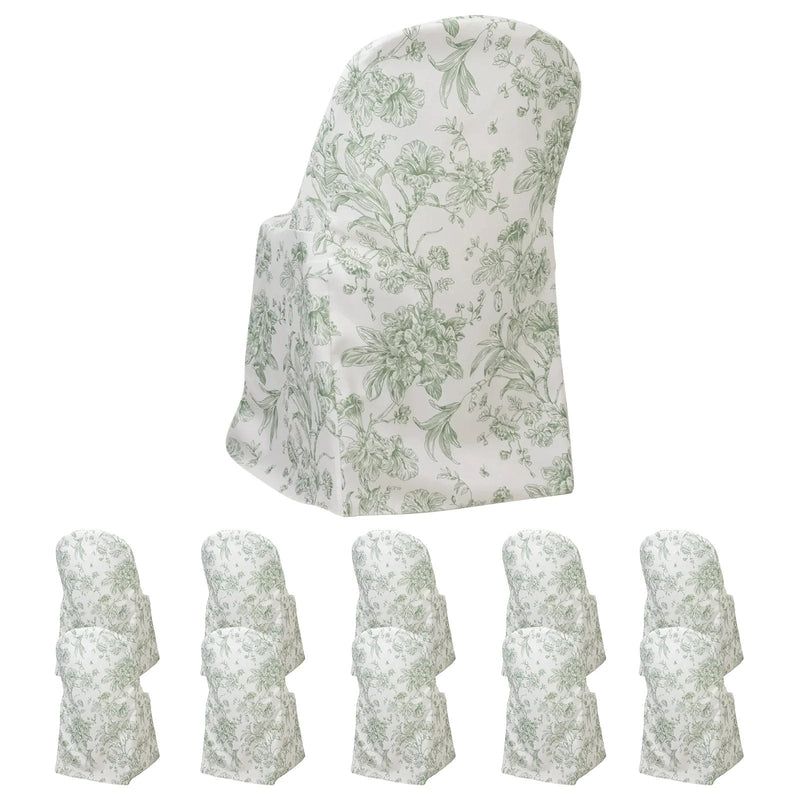10 White Polyester with French Toile Pattern Folding Chair Covers