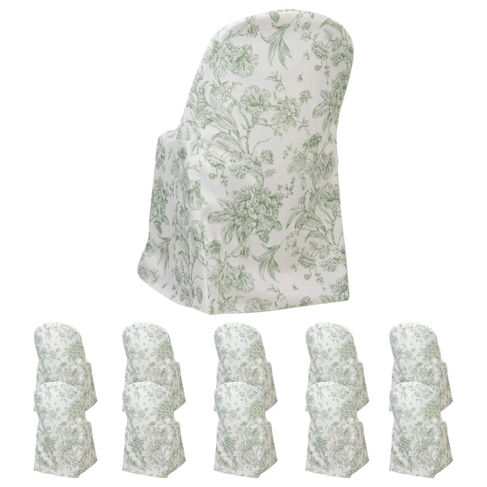 10 White Polyester with French Toile Pattern Folding Chair Covers