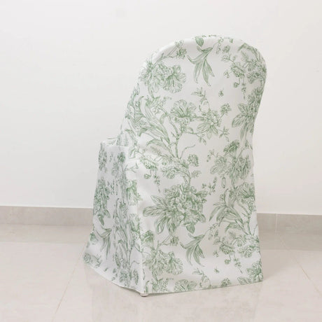 10 White Polyester with French Toile Pattern Folding Chair Covers