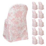 10 White Polyester with French Toile Pattern Folding Chair Covers