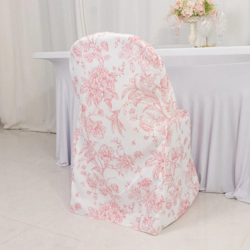 10 White Polyester with French Toile Pattern Folding Chair Covers