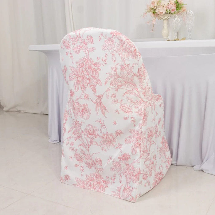 10 White Polyester with French Toile Pattern Folding Chair Covers