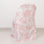 10 White Polyester with French Toile Pattern Folding Chair Covers