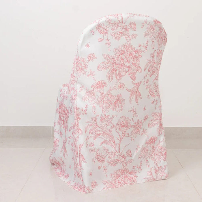 10 White Polyester with French Toile Pattern Folding Chair Covers