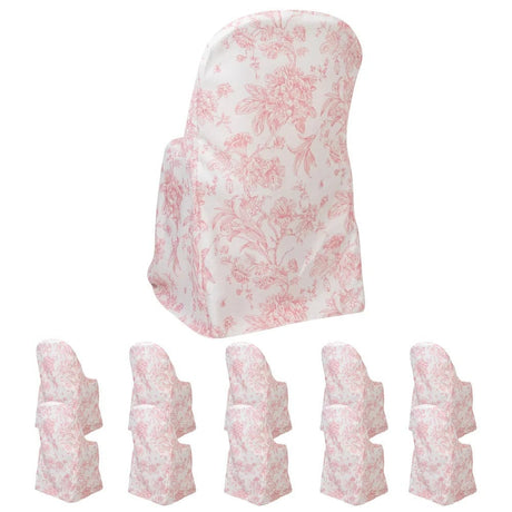 10 White Polyester with French Toile Pattern Folding Chair Covers
