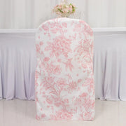 10 White Polyester with French Toile Pattern Folding Chair Covers