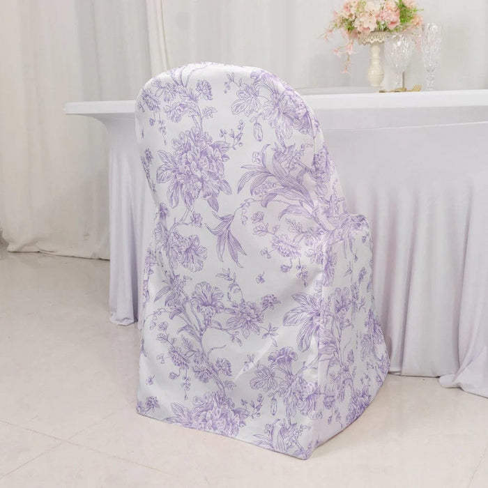 10 White Polyester with French Toile Pattern Folding Chair Covers