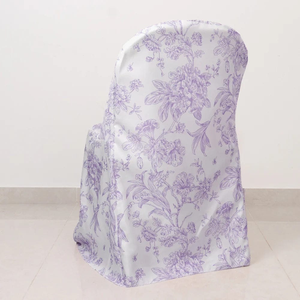 10 White Polyester with French Toile Pattern Folding Chair Covers