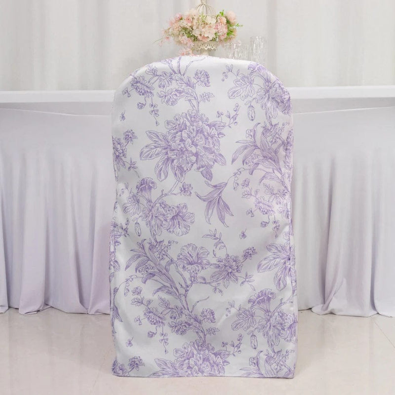 10 White Polyester with French Toile Pattern Folding Chair Covers