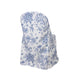 10 White Polyester with French Toile Pattern Folding Chair Covers CHAIR_FOLD1_FLORFT_BLUE_PK10