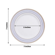 10 White Renaissance Plastic Dessert Plates with Gold Navy Blue Chord Rim