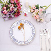 10 White Renaissance Plastic Dessert Plates with Gold Navy Blue Chord Rim