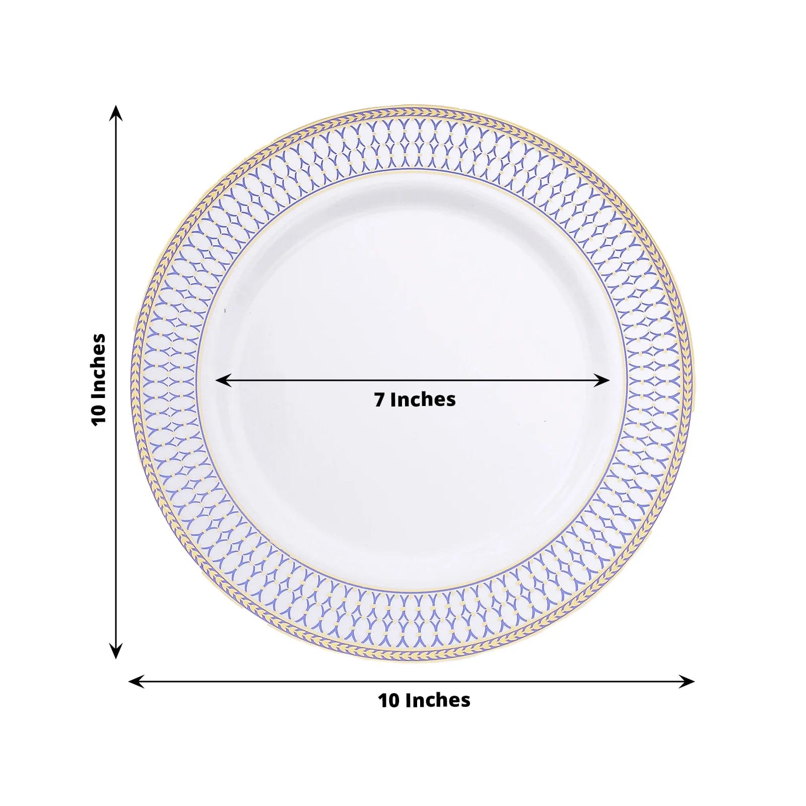 10 White Renaissance Plastic Dessert Plates with Gold Navy Blue Chord Rim