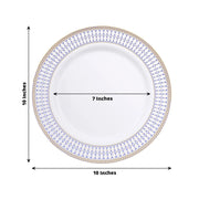 10 White Renaissance Plastic Dessert Plates with Gold Navy Blue Chord Rim