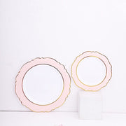 10 White Round Plastic Salad and Dinner Plates Blossom Design - Disposable Tableware