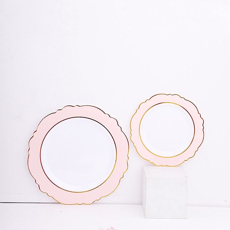 10 White Round Plastic Salad and Dinner Plates Blossom Design - Disposable Tableware