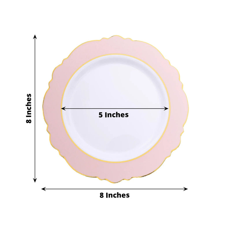 10 White Round Plastic Salad and Dinner Plates Blossom Design - Disposable Tableware