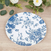 10 White Round Plastic Salad and Dinner Plates French Toile Design - Disposable Tableware