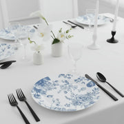 10 White Round Plastic Salad and Dinner Plates French Toile Design - Disposable Tableware