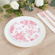 10 White Round Plastic Salad and Dinner Plates French Toile Design - Disposable Tableware