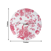 10 White Round Plastic Salad and Dinner Plates French Toile Design - Disposable Tableware