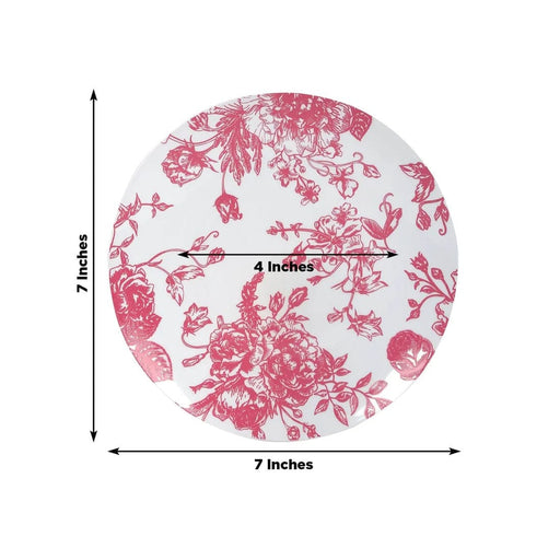 10 White Round Plastic Salad and Dinner Plates French Toile Design - Disposable Tableware