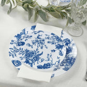 10 White Round Plastic Salad and Dinner Plates French Toile Design - Disposable Tableware