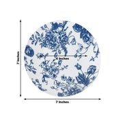 10 White Round Plastic Salad and Dinner Plates French Toile Design - Disposable Tableware